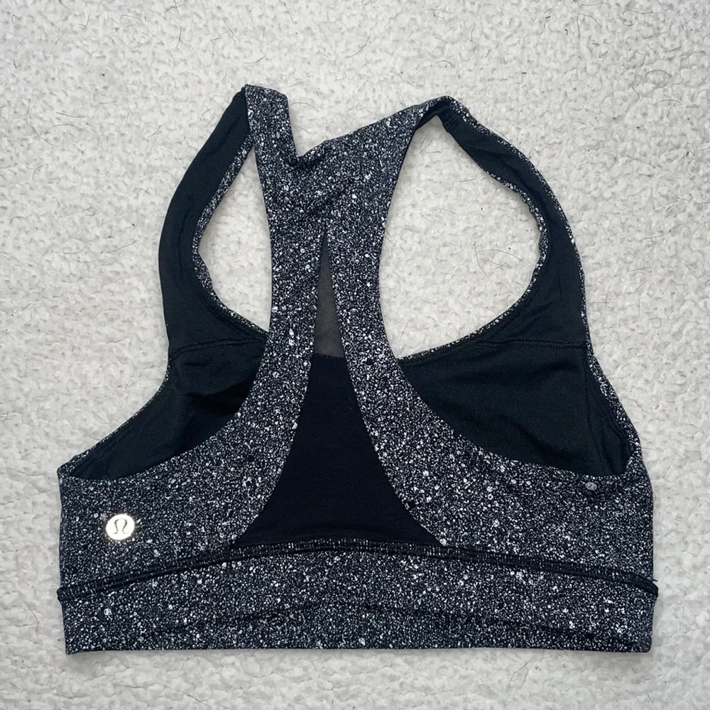 Lululemon Invigorate Bra Luminesce Splatter Mesh Back White Black / Black Size 4